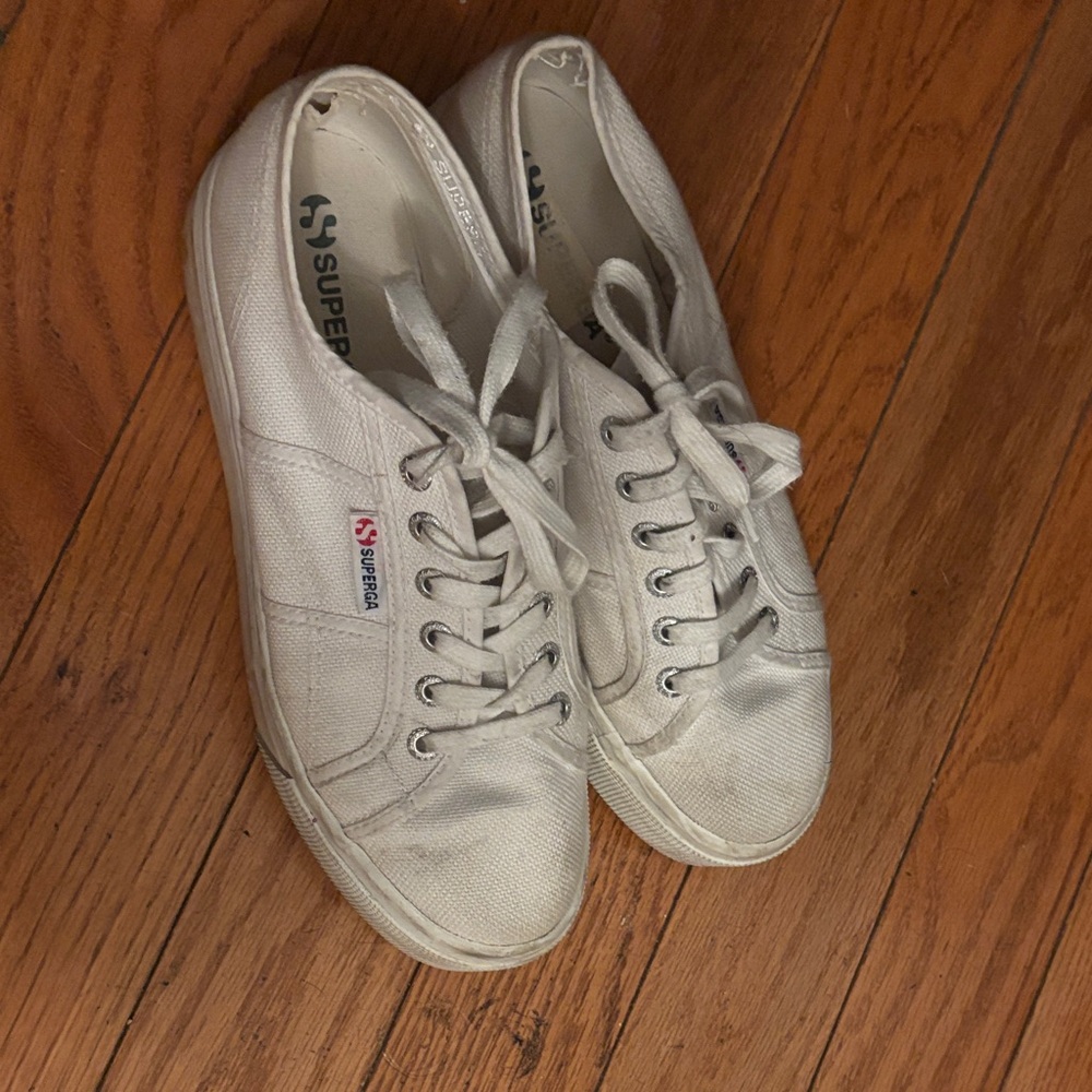Superga Cream Canvas Platform Sneakers